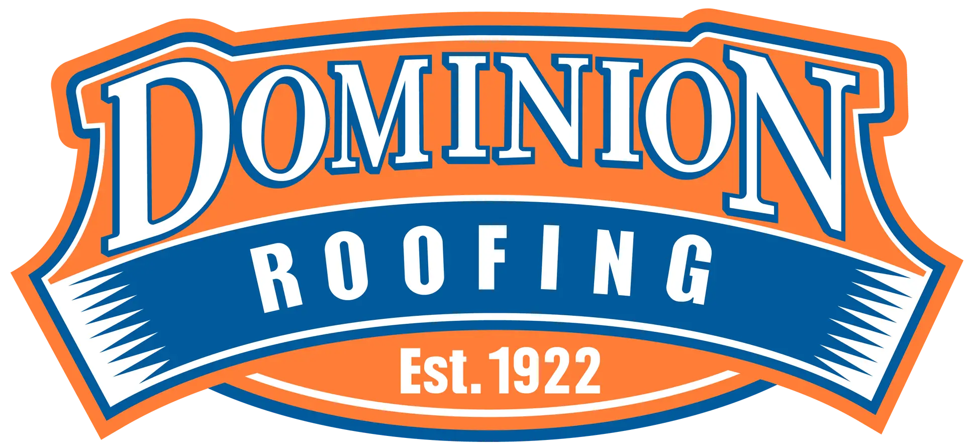 Logo for Dominion Roofing, featuring the name in bold orange and blue lettering. The words Est. 1922 are displayed at the bottom, emphasizing the companys long-standing history. Dominion Roofing | BRAMPTON | BURLINGTON | ETOBICOKE | MARKHAM | MISSISSAUGA | NORTH YORK | OAKVILLE | RICHMOND HILL | Scarborough | TORONTO | VAUGHAN | dominionroofing.com | Phone Number: 416-789-0601