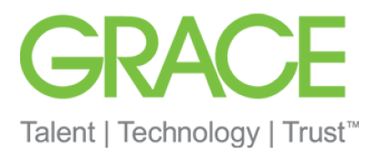 The image displays the word GRACE in bold green letters, with the words Talent | Technology | Trust in smaller gray text beneath it. Dominion Roofing | BRAMPTON | BURLINGTON | ETOBICOKE | MARKHAM | MISSISSAUGA | NORTH YORK | OAKVILLE | RICHMOND HILL | Scarborough | TORONTO | VAUGHAN | dominionroofing.com | Phone Number: 416-789-0601